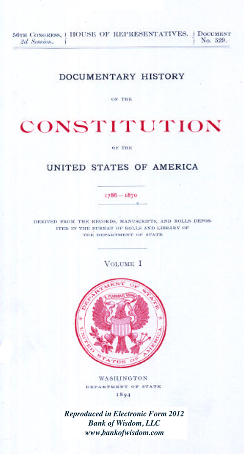 (image for) Documentary History of the Constitution of the U.S.A. - Vol. 1 - Click Image to Close